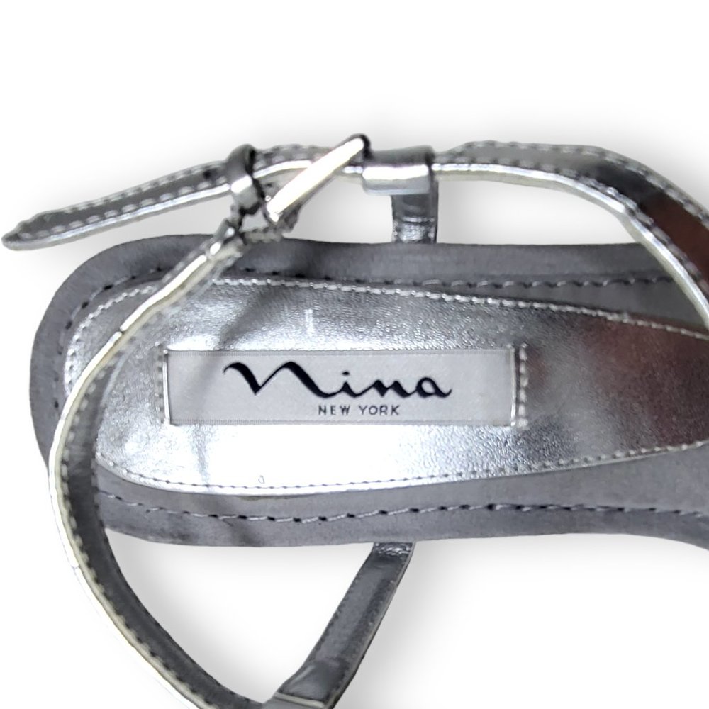 Nina Metallic Silver Crystal Gem Bling Thong Slingback Flat sandel US8 - Picture 9 of 10